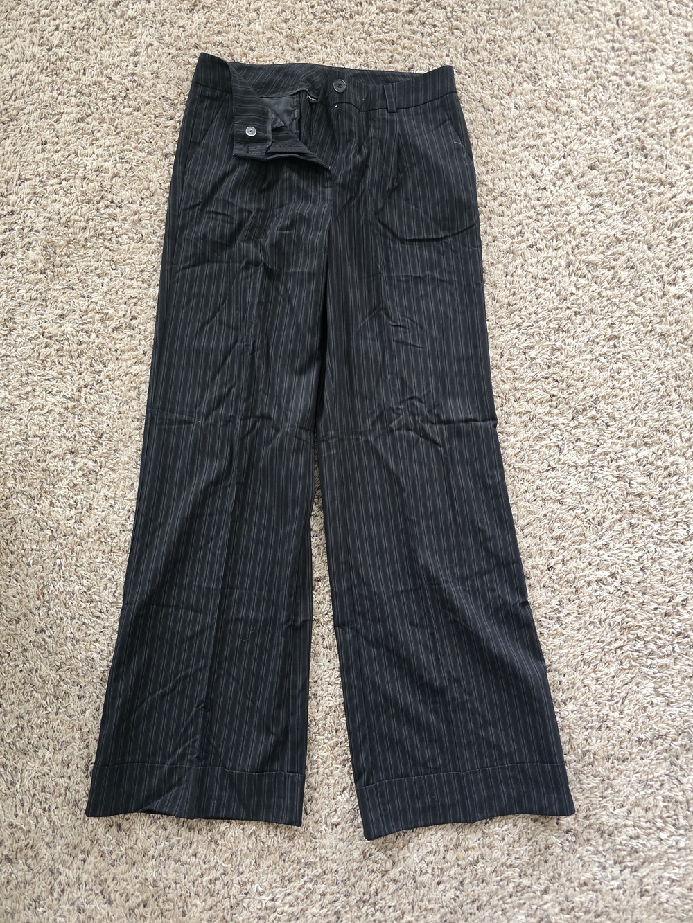 New York & Company Black Pinstripe Wide-Leg Dress Pants 10 Tall